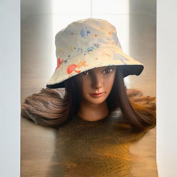 Boutique Handcrafted Whimsical Mushroom Print Baby Blue Trendy Bucket Hat OSFM - Picture 3 of 8